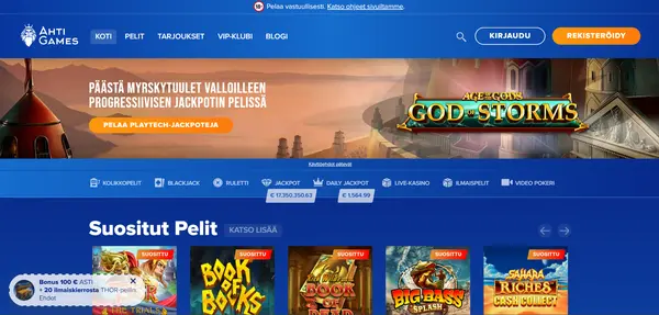 Screenshot of Ahti Games Casino Casino website