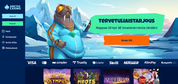 Screenshot of Arctic Casino Casino website