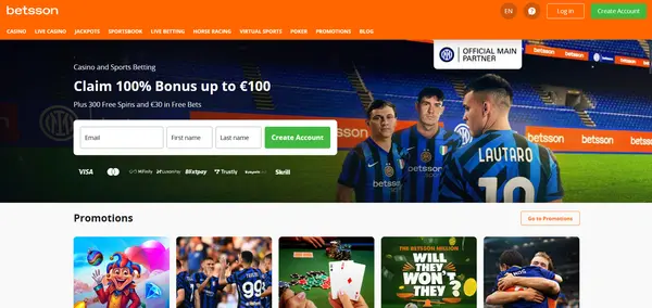 Screenshot of Betsson Casino Casino website
