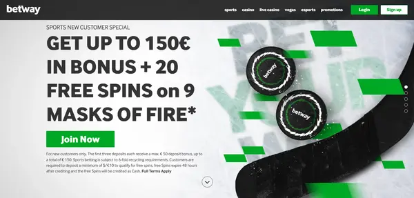 Screenshot of Betway Casino Casino website