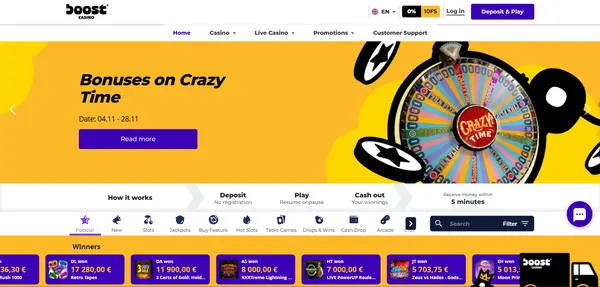 Screenshot of Boost Casino Casino website
