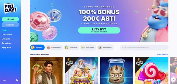 Screenshot of Casino Friday Casino website