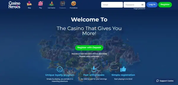 Screenshot of Casino Heroes Casino website