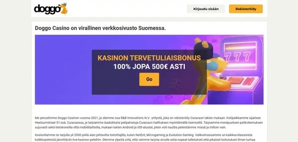 Screenshot of Doggo Casino Casino website