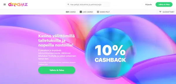 Screenshot of Dreamz Casino Casino website