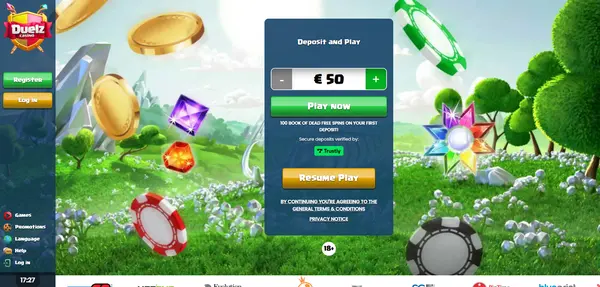 Screenshot of Duelz Casino Casino website