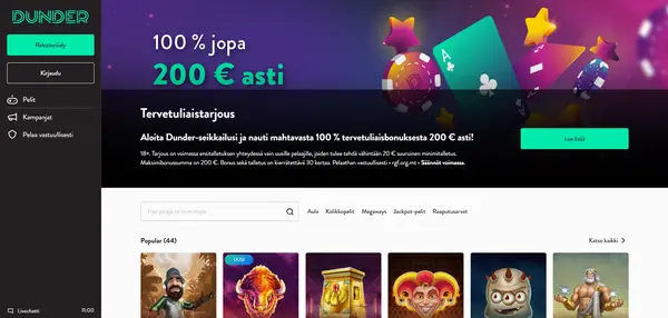 Screenshot of Dunder Casino Casino website