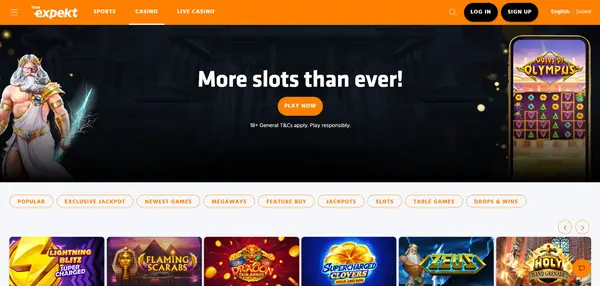 Screenshot of Expekt Casino Casino website