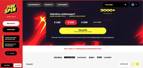 Screenshot of Fire Spin Casino Casino website