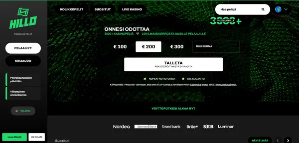 Screenshot of Hillo Casino Casino website