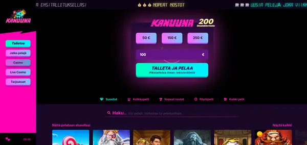 Screenshot of Kanuuna Casino Casino website