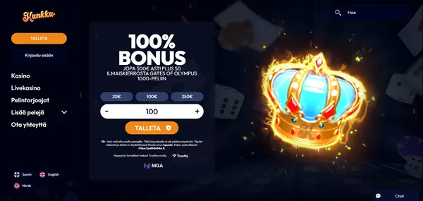 Screenshot of Kunkku Casino Casino website