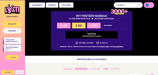 Screenshot of Lysti Casino Casino website