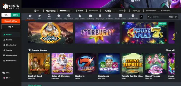 Screenshot of Ninja Casino Casino website
