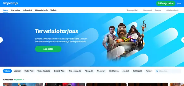 Screenshot of Nopeampi Casino Casino website
