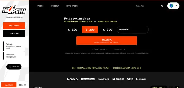 Screenshot of Nopein Casino Casino website