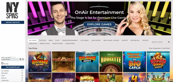 Screenshot of Nyspins Casino Casino website