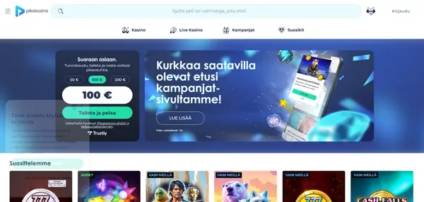 Screenshot of Pikakasino Casino website