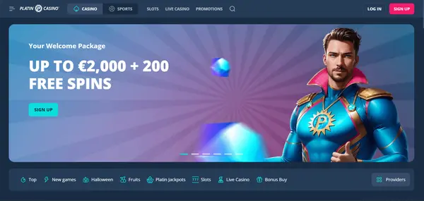 Screenshot of Platin Casino Casino website