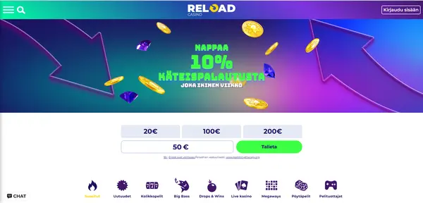 Screenshot of Reload Casino Casino website
