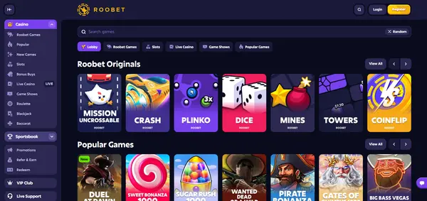 Screenshot of Roobet Casino Casino website