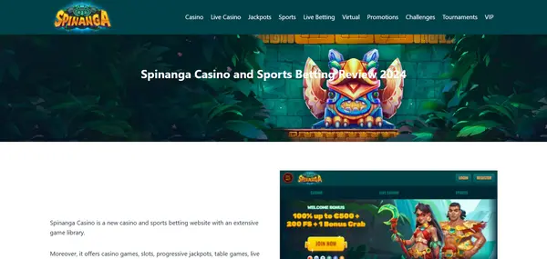 Screenshot of Spinanga Casino Casino website