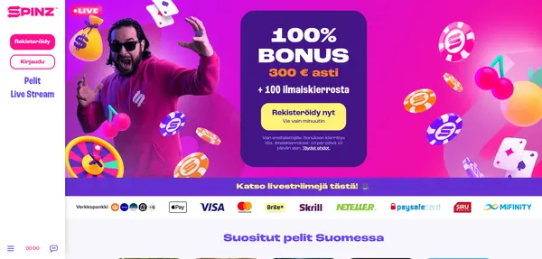 Screenshot of Spinz Casino Casino website