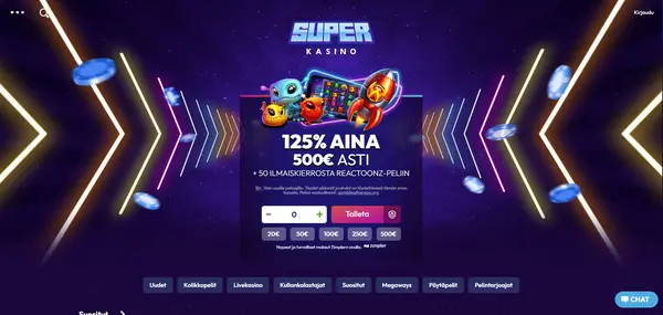 Screenshot of Superkasino Casino website