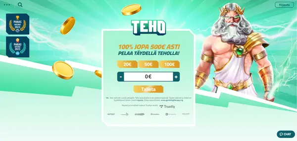 Screenshot of Teho Kasino Casino website