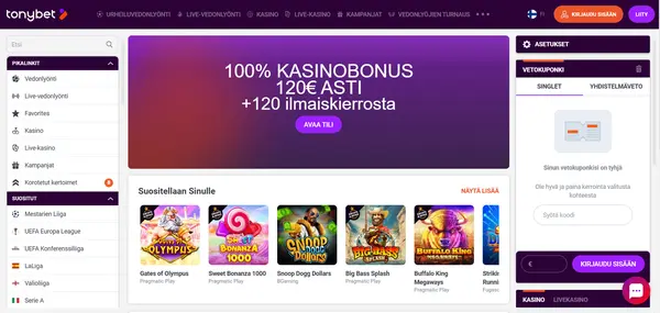 Screenshot of TonyBet Casino Casino website