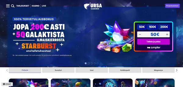 Screenshot of Ursa Casino Casino website