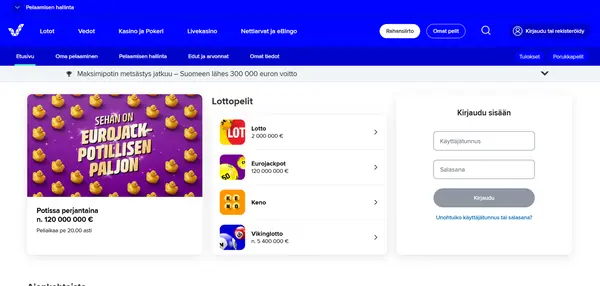 Screenshot of Veikkaus Casino Casino website