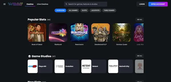 Screenshot of Winny Casino Casino website